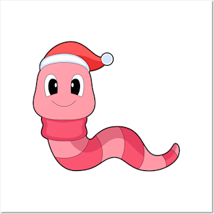 Worm Christmas Christmas hat Posters and Art